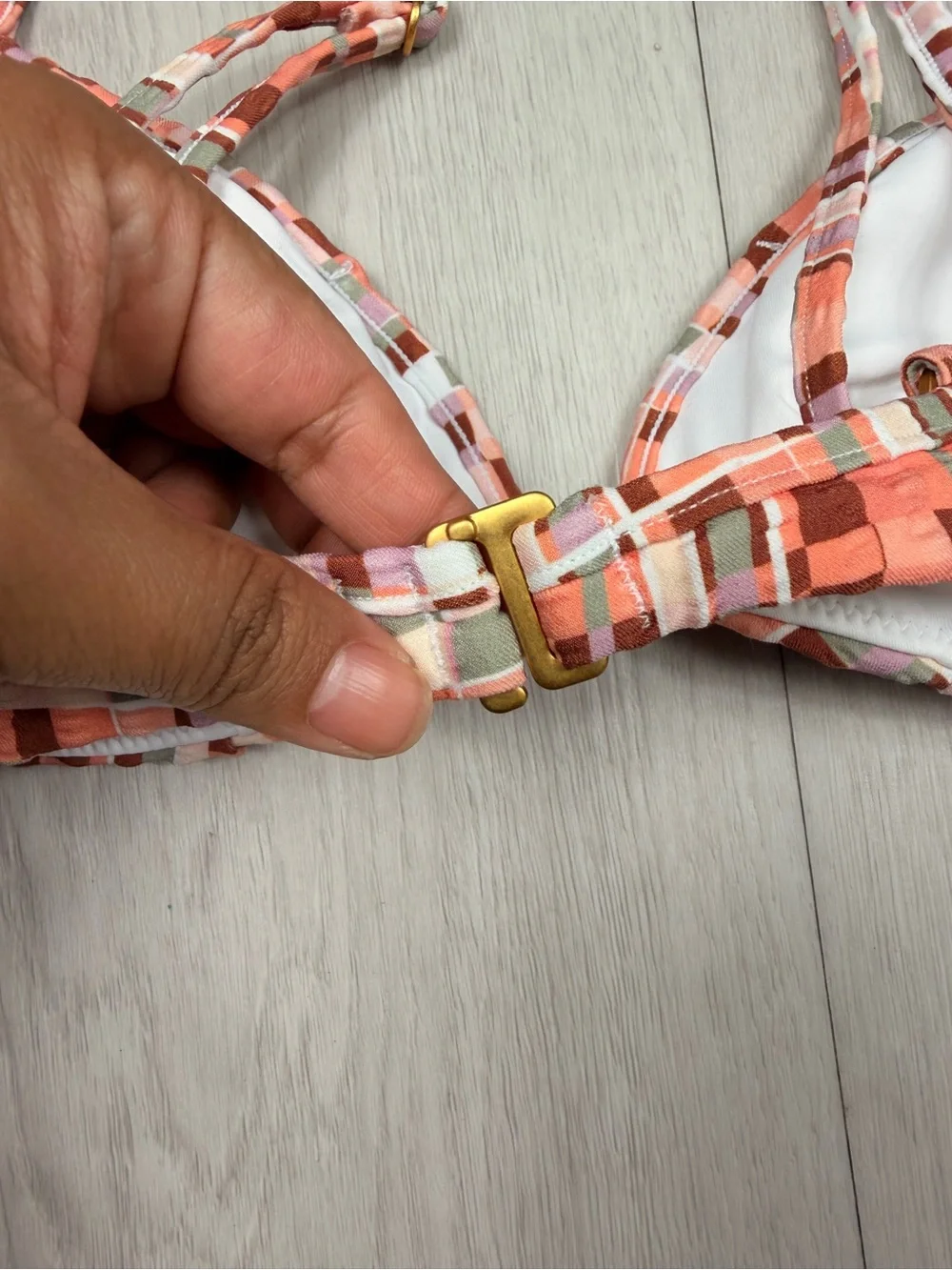 L*Space Helena Bikini Top Plaid Textured Pink Orange XS NWT Swim‎